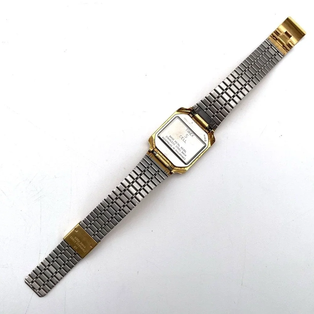 Vintage 80s Timex Men's Quartz Digital Alarm Watch Gold Tone